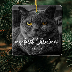 Modern Pet photo First Christmas Holiday Ceramic Ornament
