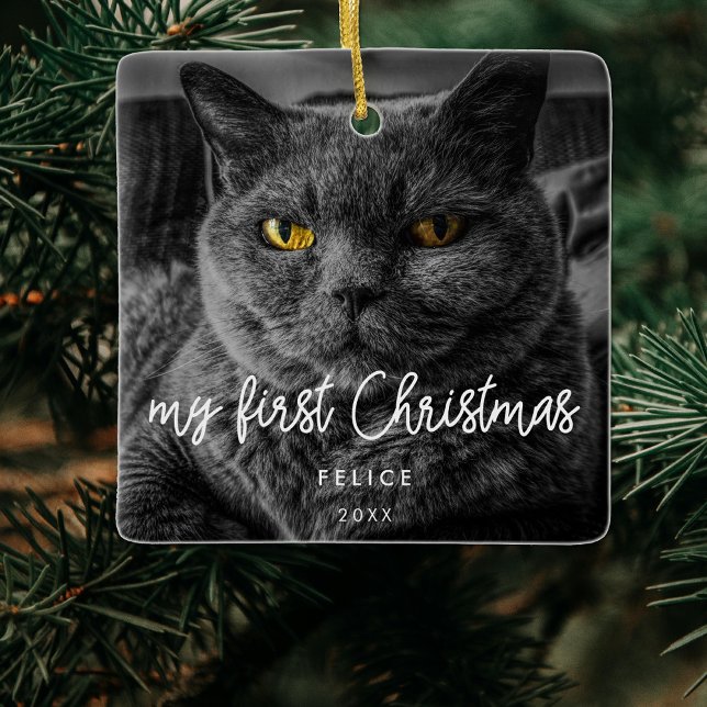 Modern Pet photo First Christmas Holiday Ceramic Ornament (Creator Uploaded)