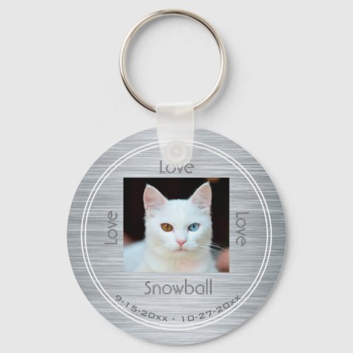Modern Pet Photo Memorial Tribute with Name Date Keychain