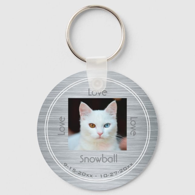 Modern Pet Photo Memorial Tribute with Name Date Keychain (Front)