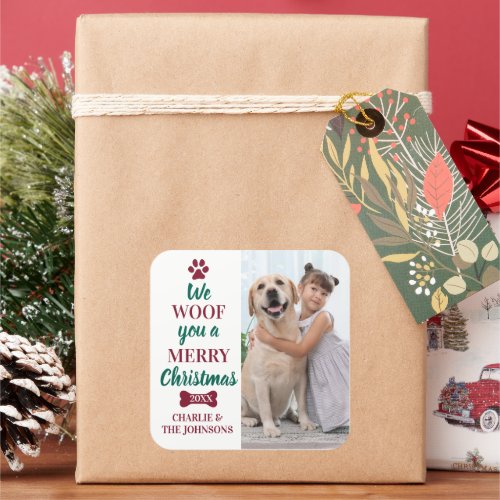 Modern Pet Photo Merry Christmas From The Dog Square Sticker