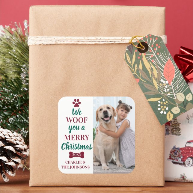 Modern Pet Photo Merry Christmas From The Dog Square Sticker (Holiday)