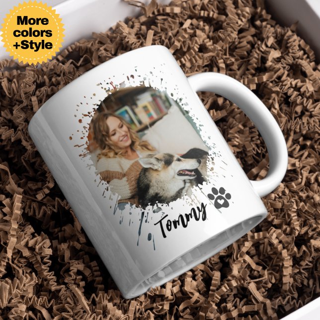 Modern Pet Photo Mug with Name & Two Pictures (Modern Pet Photo Mug with Name & Two Pictures)