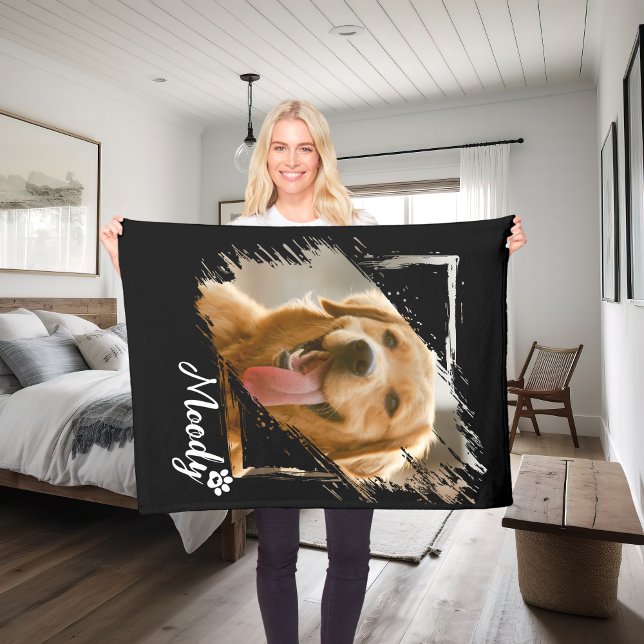 Modern Pet Photo & Name Custom Fleece Blanket (Modern Pet Photo & Name Custom Fleece Blanket)