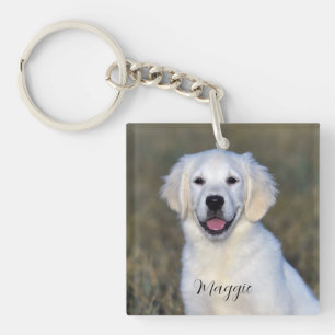 Modern Pet Photo Name Keychain