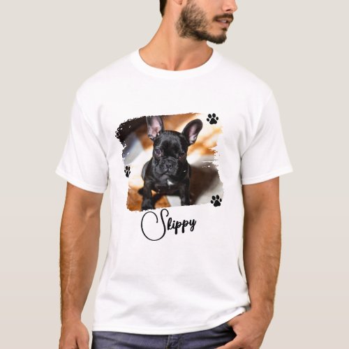 Modern Pet Photo  Name Paw Prints T_Shirt