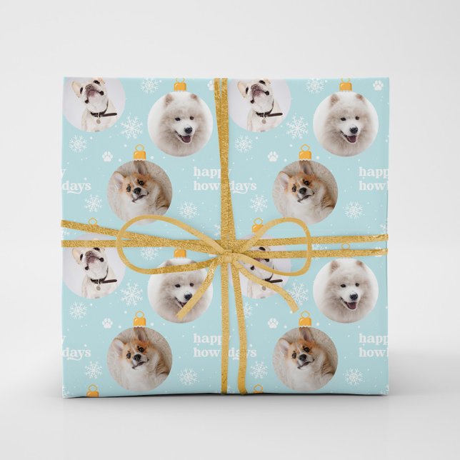 Modern Pet Photo Ornaments Custom Christmas Blue Wrapping Paper (Creator Uploaded)