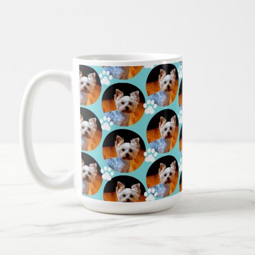 Modern Pet Photo Paw Print Pattern Turquoise Blue  Coffee Mug