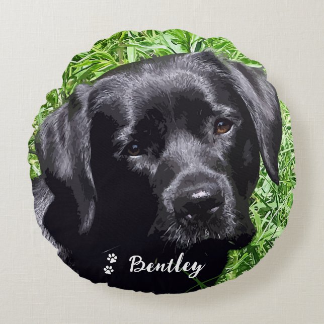 Modern Pet Photo Personalized Dog Lover Photo Round Pillow (Front)