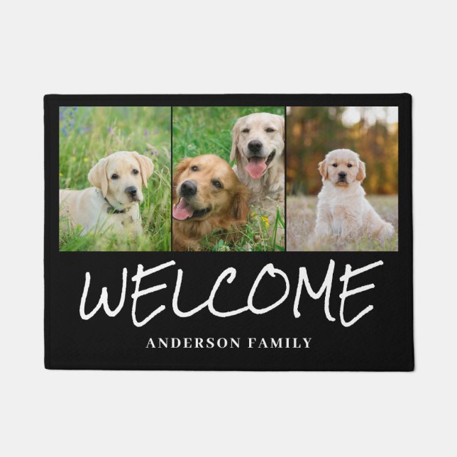 Modern Pet Photo Personalized Welcome Door Mat (Front)