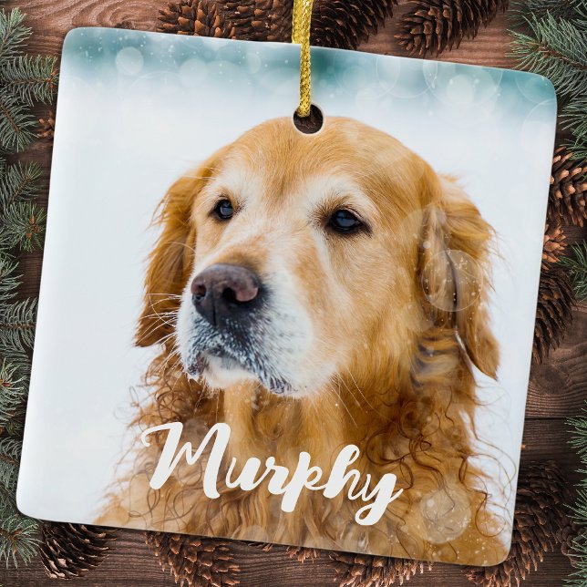 Modern Pet Photo Personalized Whimsical Dog Lover  Ceramic Ornament (Creator Uploaded)