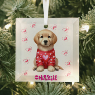 Modern Pet Photo Personalized Whimsical Dog Lover Glass Ornament
