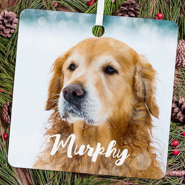 Modern Pet Photo Personalized Whimsical Dog Lover  Metal Ornament (Creator Uploaded)