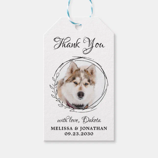 Modern Pet Photo Thank You Dog Treat Wedding Favor Gift Tags | Zazzle