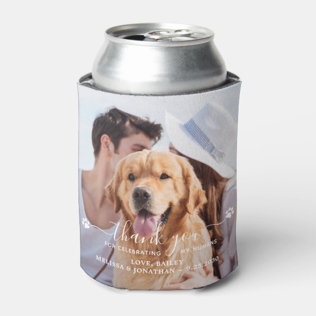Modern Pet Photo Thank You Dog Wedding Favor Can Cooler (Can Front)