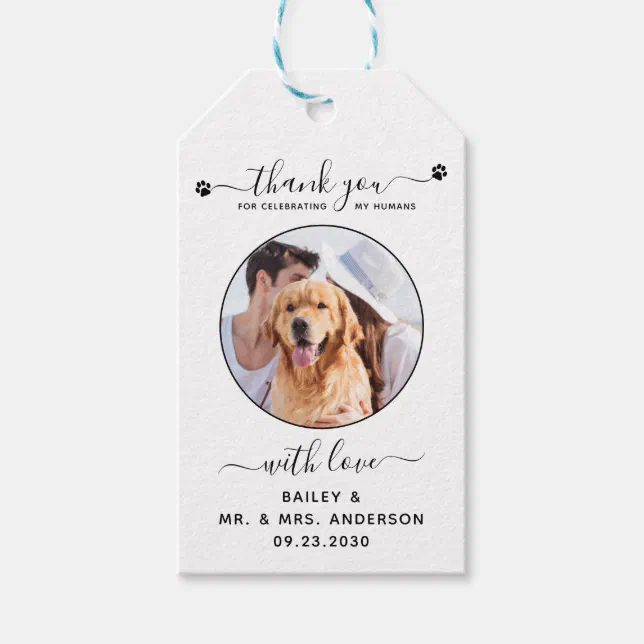 Modern Pet Photo Thank You Dog Wedding Favor Gift Tags | Zazzle
