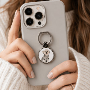 Modern Pet Photo with Bold Name and Paw Phone Ring Stand