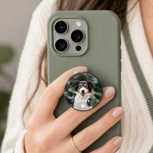 Modern Pet Photo with Paw Icon and Name PopSocket