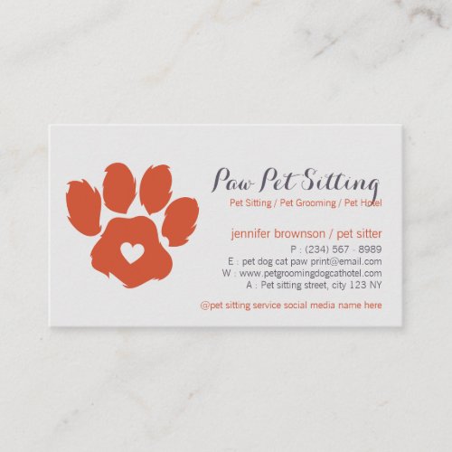 Modern Pet Sitter Groomer Social Media Dog Cat Paw Business Card