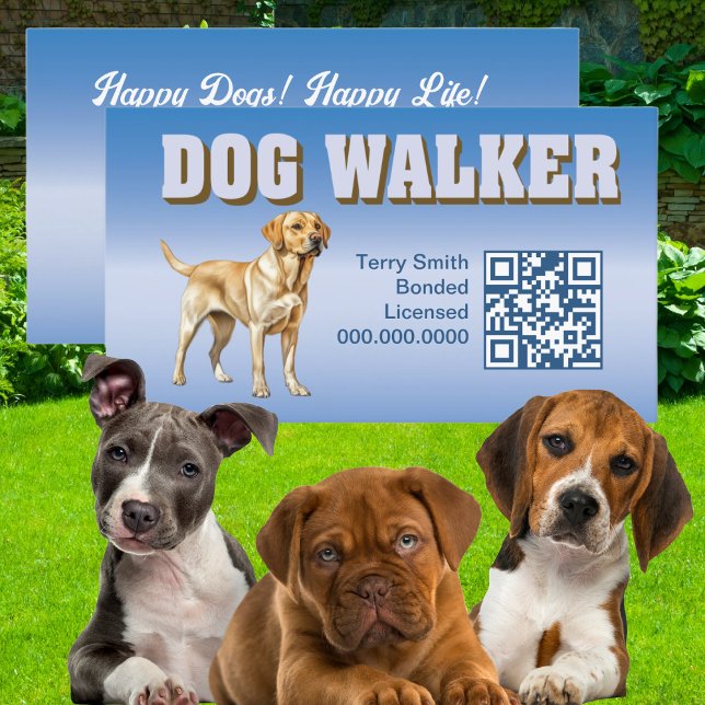 Modern Pet Sitting Dog Walker Professional Service Business Card (Dog Walker Professional Service Business Card to Market and Network with clients. QR Code included)