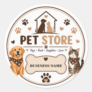 Modern Pet Store Customizable Business Name Classic Round Sticker
