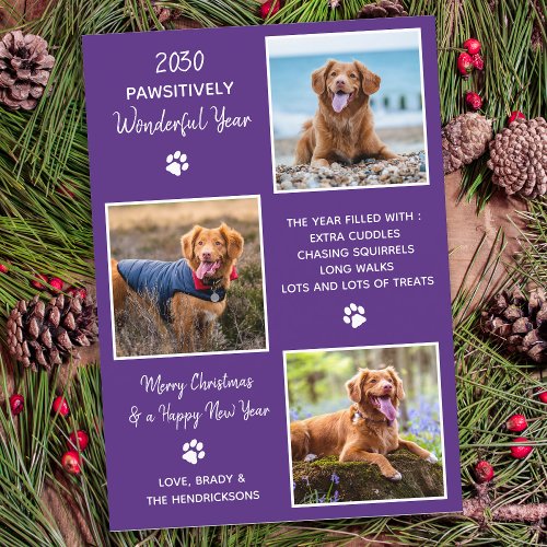 Modern Pet Year in Review Dog 3 Photo Collage Holiday Card