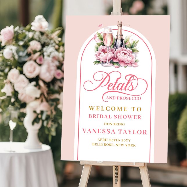Modern petals and prosecco gold event signage foam board (Modern petals and prosecco gold event signage)