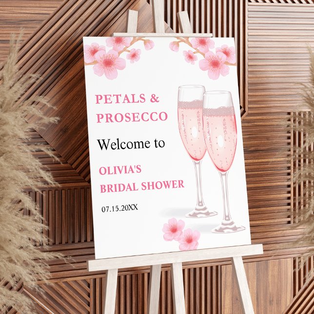 Modern Petals & Prosecco Bridal Shower Welcome Foam Board (Modern Petals and Prosecco Pink Watercolor Floral Bridal Shower Welcome Sign )
