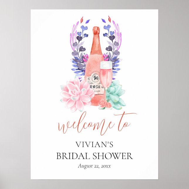 Modern Petals & Prosecco Bridal Shower Welcome Poster (Front)