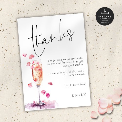 Modern Petals Prosecco Glass Bridal Shower Thanks Card