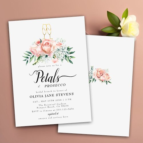 Modern Petals Prosecco Peach Roses Bridal Brunch Invitation