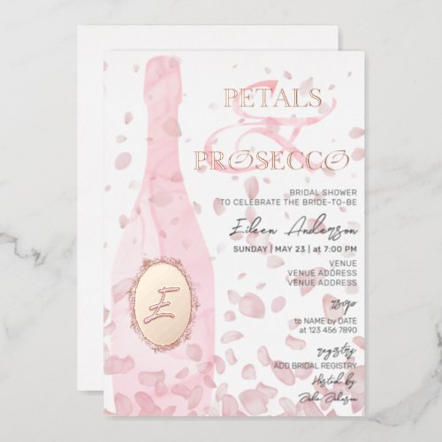 Modern Petals  Prosecco Pink Rose Bridal Shower Foil Invitation