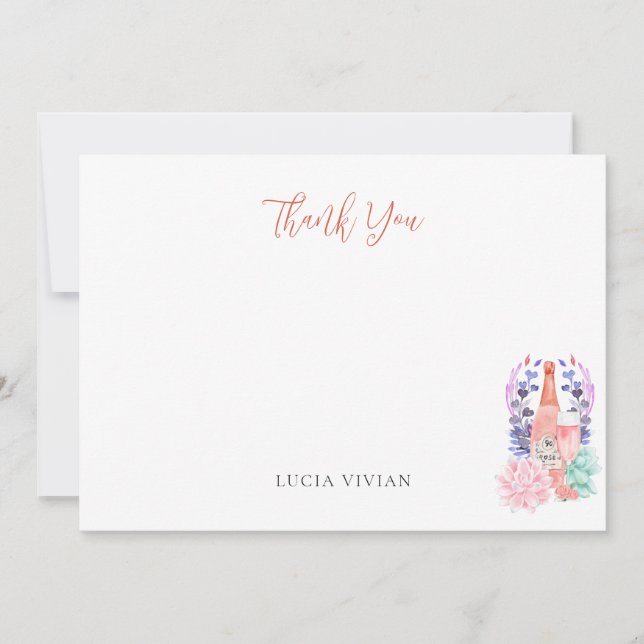Modern Petals & Prosecco Succulent Bridal Shower Thank You Card (Front)