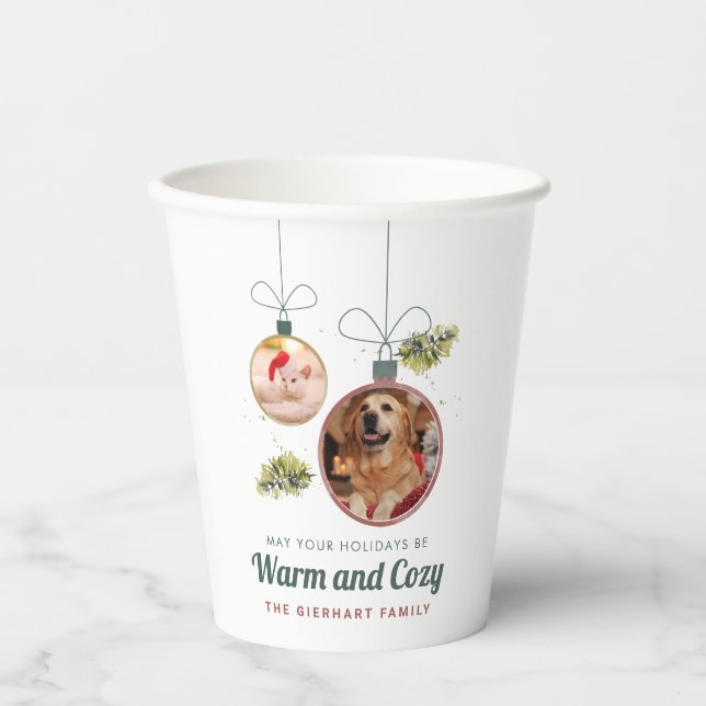 Modern Pets Photos Family Christmas Holiday Paper Cups (Front)