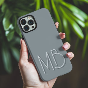 Modern Pewter Gray Monogram Initials Contemporary iPhone 16 Pro Max Case