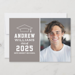 Modern Pewter Gray Photo Graduation Party Invitation