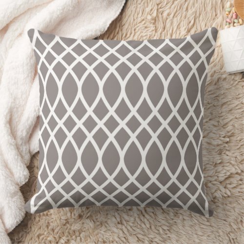 Modern Pewter Gray Trellis Framework Pattern Throw Pillow