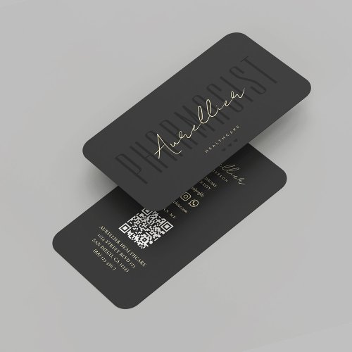 Modern Pharmacist Healthcare Pharmacy Black Gold Business Card