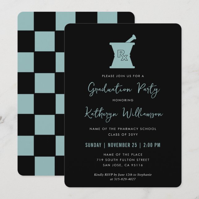 Modern PharmD Pharmacy School Graduation Invitation (Front/Back)
