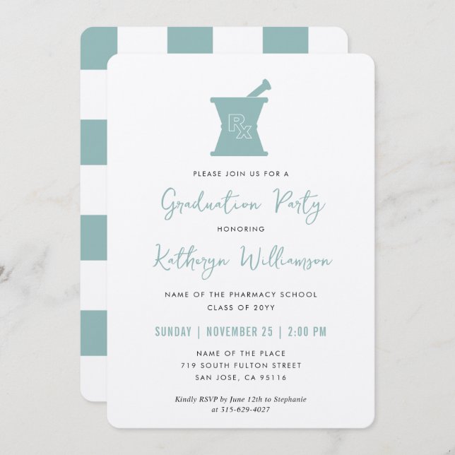 Modern PharmD Pharmacy School Graduation Invitation (Front/Back)