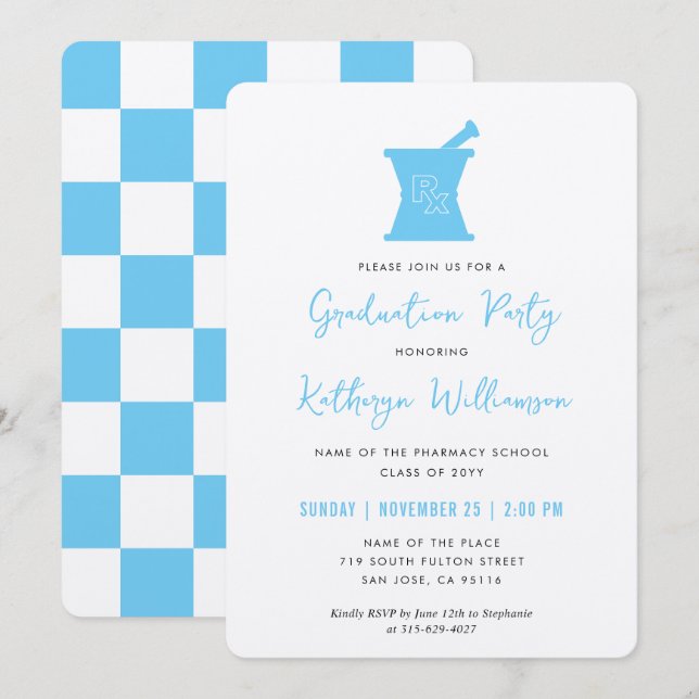 Modern PharmD Pharmacy School Graduation Invitation (Front/Back)