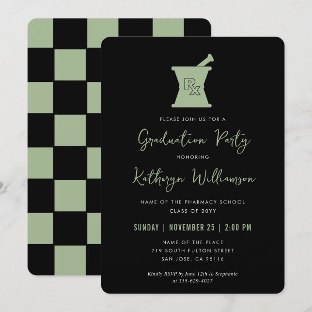 Modern PharmD Pharmacy School Graduation Invitation (Front/Back)