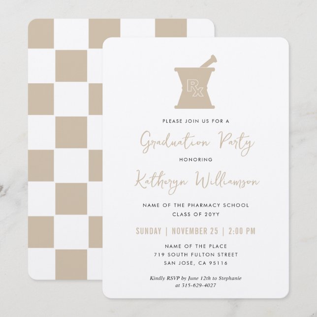Modern PharmD Pharmacy School Graduation Invitation (Front/Back)