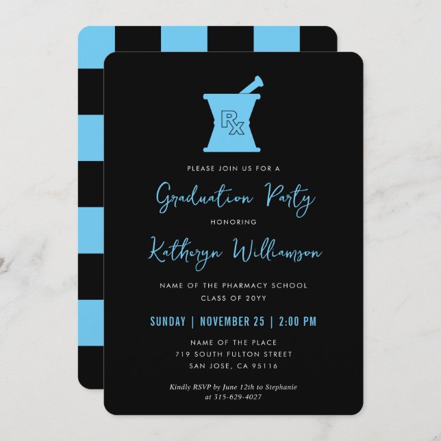 Modern PharmD Pharmacy School Graduation Invitation (Front/Back)