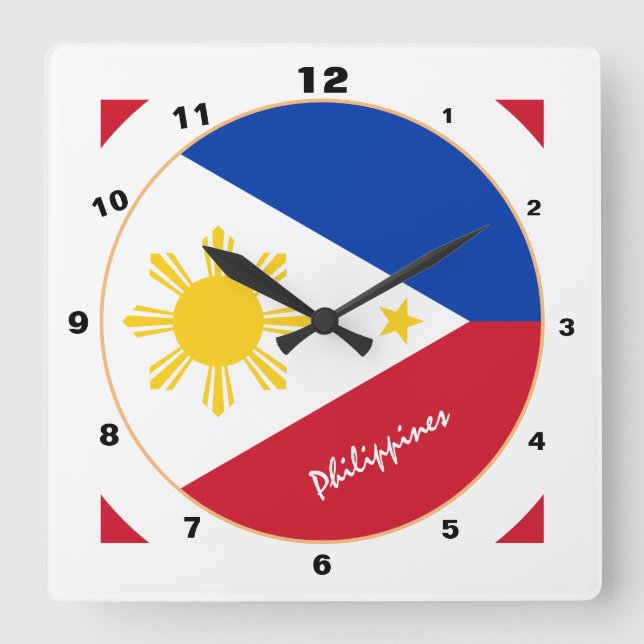 Modern Philippine Flag, Philippines Home / design Square Wall Clock (Front)