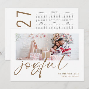 Modern Photo 2027 Calendar Gold Joyful Christmas Holiday Card