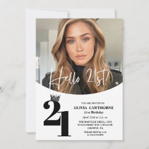 Modern Photo 21st Birthday White Black Invitation