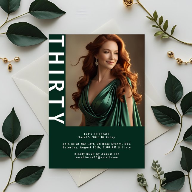 Modern Photo 30th Birthday Invitation – Emerald Gr (Creator Uploaded)