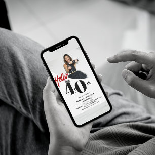 Modern Photo 40th Birthday White Black Invitation