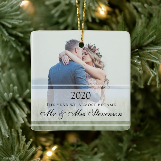 Modern Photo Almost Married Christmas 2020 Wedding Ceramic Ornament (Tree)